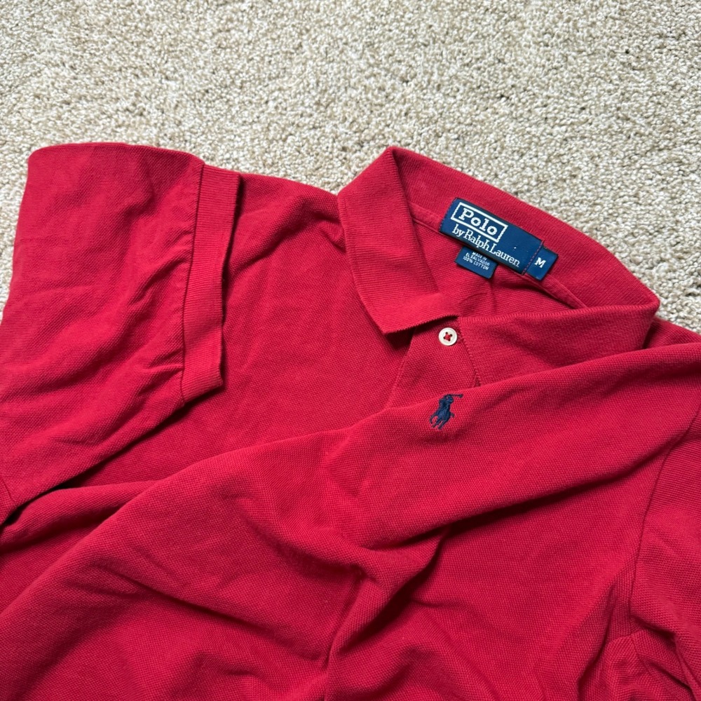 Polo Ralph Lauren Polo Shirt Mens Medium Red Short Sleeve Embroidered Pony Logo - Picture 1 of 6